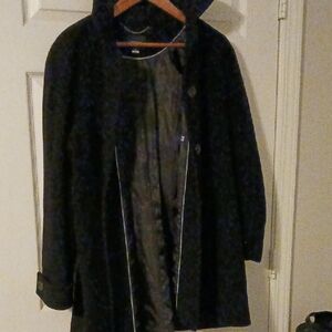 Lands' End Women's Black Button Front Wool And Cashmere Coat Plus Suze 16